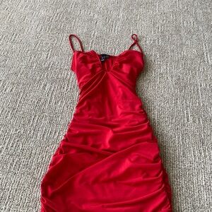 Windsor Red Spaghetti-Strap Ruched Bodycon Dress